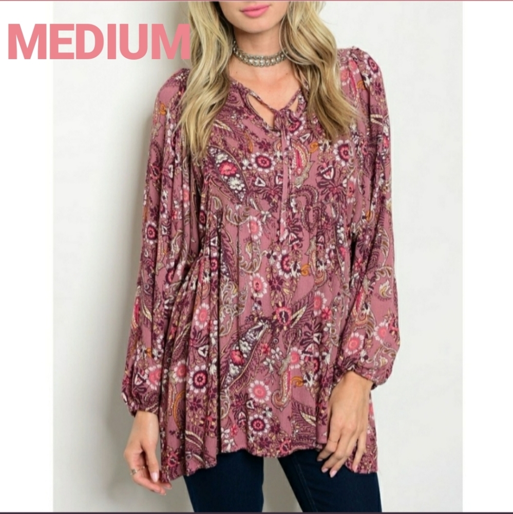 Mauve with Flower Print Tunic Top